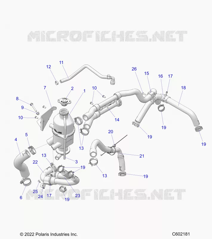 ENGINE, COOLANT BOTTLE AND HOSES