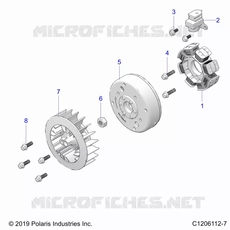 ENGINE, STATOR AND FLYWHEEL