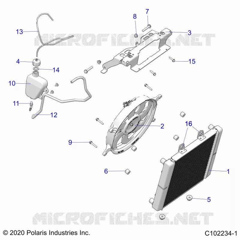 ENGINE, COOLING SYSTEM, RADIATOR, FAN & OVERFLOW BOTTLE