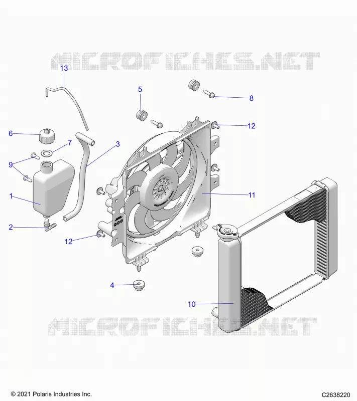 ENGINE, COOLING SYSTEM, RADIATOR, FAN & OVERFLOW BOTTLE