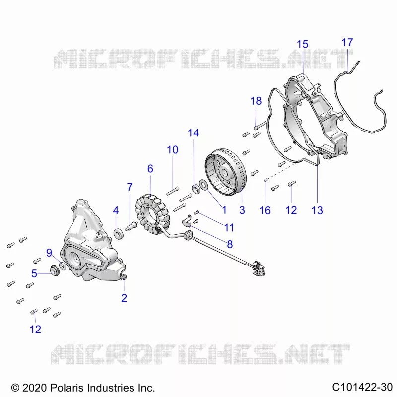 ENGINE, STATOR COVER AND FLYWHEEL