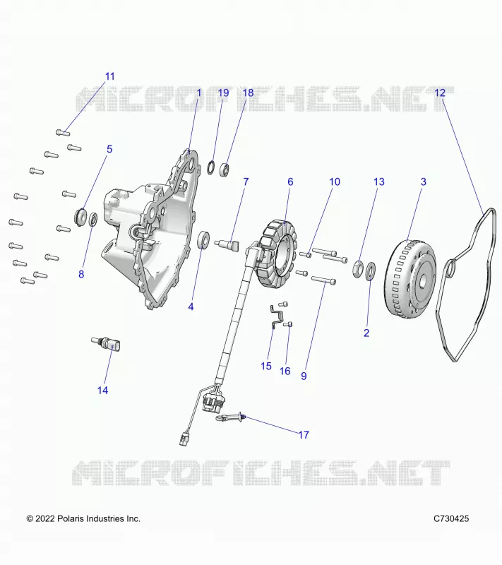 ENGINE, STATOR COVER AND FLYWHEEL