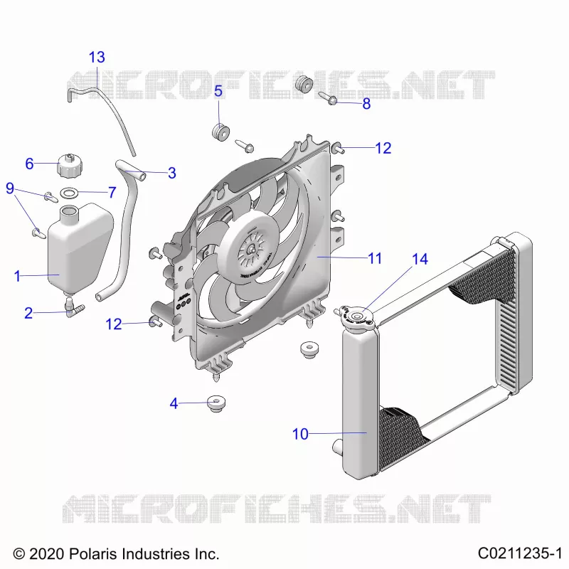 ENGINE, COOLING SYSTEM, RADIATOR, FAN & OVERFLOW BOTTLE
