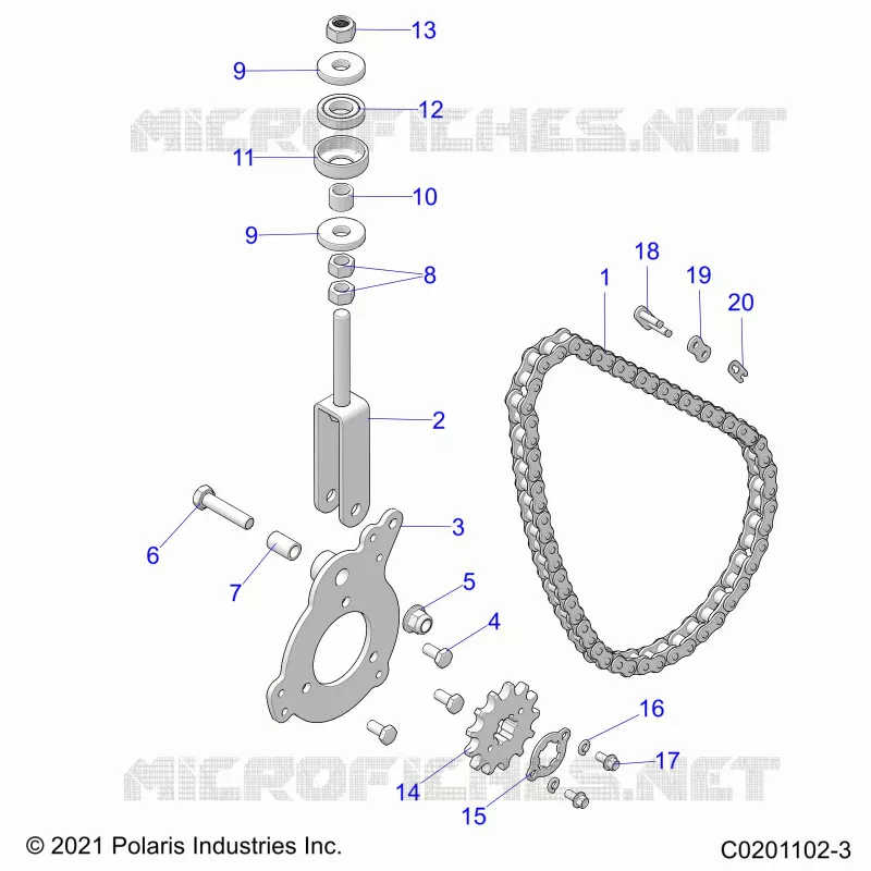 DRIVE TRAIN, CHAIN TENSIONER AND SPROCKET