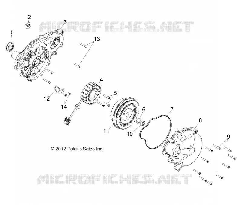 ENGINE, STATOR AND FLYWHEEL