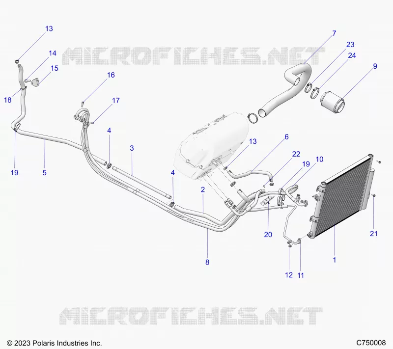 AIR CONDITIONING CONDENSER AND HOSE ROUTINGS