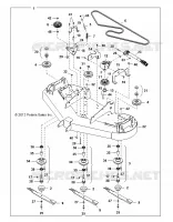 MOWER FRAME, BELT, PULLEY   BLADES